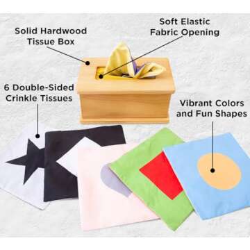 Sensory Tissue Box Toy for Babies 6-12 Months - Montessori Baby Tissue Box with Crinkle Paper, Natur...