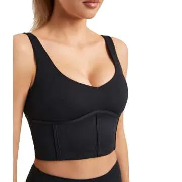 Mustcan Women Built in Bra Corset Padded Sports Bra Open Back Long line Yoga Fitness Workout Crop To...