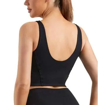 Mustcan Women Built in Bra Corset Padded Sports Bra Open Back Long line Yoga Fitness Workout Crop Top Tank Bra Black