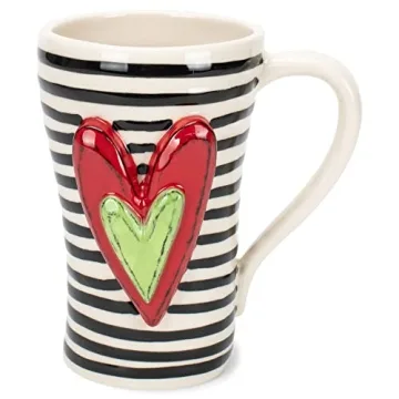 Charming DEMDACO Tracy Pesche Black Stripes Heart Mug for Every Occasion
