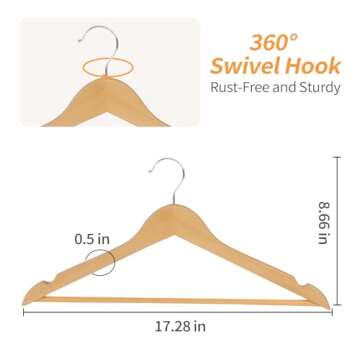 Amazon Basics Wooden Suit Hangers 20-Pack - Durable & Stylish