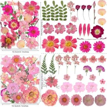 148PCS Pink Dried Flowers & Butterfly Stickers Craft Set