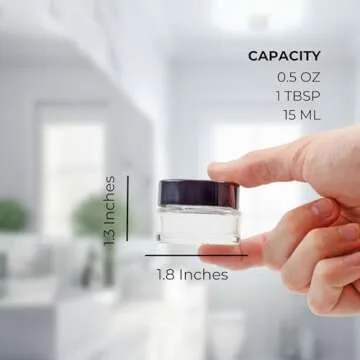 Cornucopia 15-Milliliter Clear Glass Balm Jars (12-Pack); 1/2 oz Cosmetic Jars with Lined Black Plastic Lids