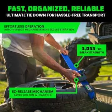 Rhino USA Retractable Ratchet Straps - 2 Inch x 10 Feet (3,033lb Break Strength) - Heavy Duty Auto S...