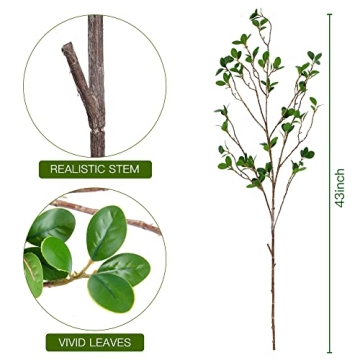 Sggvecsy 43’’ 6Pcs Artificial Ficus Branches Faux Leaf Spray Green Eucalyptus Branches Artificial Greenery Stems Fake Ficus Twig Plants for Home Office Wedding Vase Filler Shop Decoration