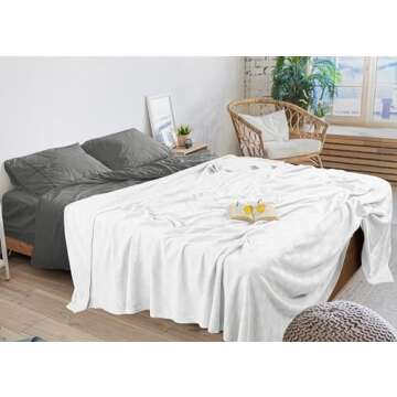 Utopia Bedding White 100% Cotton Blanket [Queen Size - 90x90 Inch] 350GSM Lightweight, Soft and Breathable Thermal Blanket for All Seasons