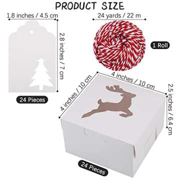 Fovths 24 Pieces Christmas Cookie Boxes - Festive White Bakery Pastry Boxes with Window