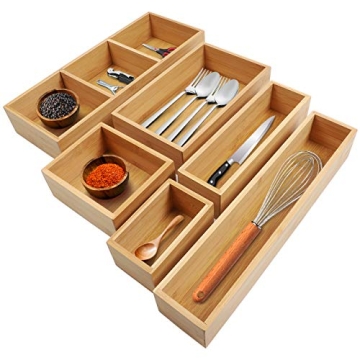 Kootek Bamboo Drawer Organizer with Removable Dividers, 6 Pcs Adjustable Kitchen Drawer Organizer Ut...