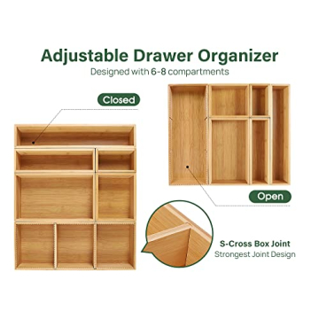 Kootek Bamboo Drawer Organizer for Kitchen & Makeup