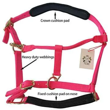 T TEKE Adjustable Horse Halters by Heavy Duty Soft Nylon, Padded with Anti-rubbing Waffle Neoprene on Both Crown & Nose