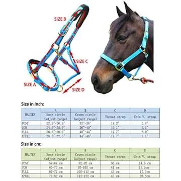 T TEKE Adjustable Horse Halters by Heavy Duty Soft Nylon, Padded with Anti-rubbing Waffle Neoprene on Both Crown & Nose
