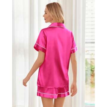 Ekouaer Pajamas Sets Womens Silk Satin Pjs Short Sleeve Button Down Loungewear 2 Piece Sleepwear Sum...