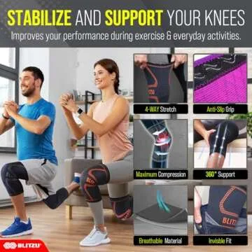 Knee Brace for Women & Men, 2 Pack Compression Knee Brace, Knee Support Sleeve for Pain Relief, Runn...