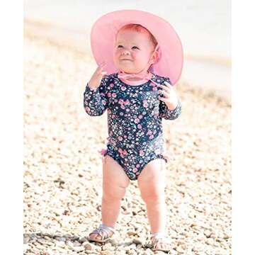 RuffleButts Baby Girls UPF 50+ Sun Protection Floral Printed Long Sleeve One Piece Rash Guard Swimsuit with Zipper - Moonlit Meadow, 6-12m