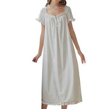 Lu's Chic Women's Victorian Nightgown Princess Cotton Sleepwear Short Sleeve Long Loungewear Vintage...