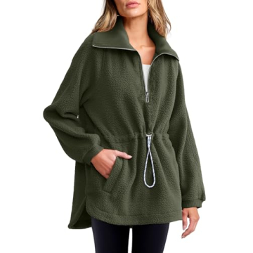 ANRABESS Women Sherpa Fleece Sweatshirt Half Zip Pullover Casual Warm Fuzzy Sweater Coat 2024 Fall F...