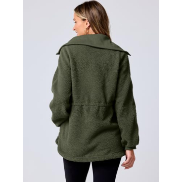 ANRABESS Women Sherpa Fleece Sweatshirt Half Zip Pullover Casual Warm Fuzzy Sweater Coat 2024 Fall Fashion Outerwear Army Green X-Large