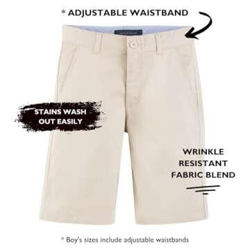Tommy Hilfiger Boys Adjustable Waist Flat Front Twill Blend Shorts US 12, Khaki