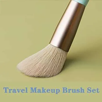 Liasun Travel Makeup Brush Set 8PCS Mini Size Premium Synthetic Fiber Foundation Blush Concealer Eyebrows Eye Shadow Angled brush Lip Make up Brush With Storage Bag (Beige Pink)