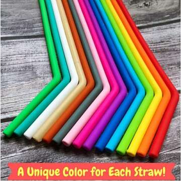 15 COLORS TUMBLERS STRAWS - Reusable Silicone Straws for 30 and 20 Oz Yeti- Flexible Easy to Clean - 2 Extra Long Brushes - No Rubber Taste Drinking