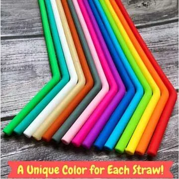 15 COLORS TUMBLERS STRAWS - Reusable Silicone Straws for 30 and 20 Oz Yeti- Flexible Easy to Clean - 2 Extra Long Brushes - No Rubber Taste Drinking