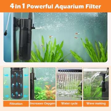 hygger Aquarium Internal Filter for 5-15 Gallon Tank, Flow Rate Adjustable 4 in 1 Submersible Fish Tank Filter with Aeration System,Filtration/Oxygenation/Waveker/Circulation