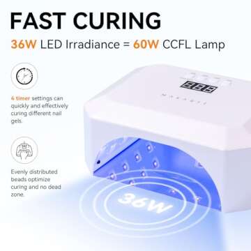 Makartt UV LED Nail Lamp: UV Light for Gel Nails Rechargeable Aurora 36W Gel Lamp with 4 Timers & Au...