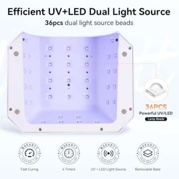 Makartt UV LED Nail Lamp: UV Light for Gel Nails Rechargeable Aurora 36W Gel Lamp with 4 Timers & Auto Sensor Professional Fast Curing Gel Nail Light for Nail Polish Home Nail Salon Manicure