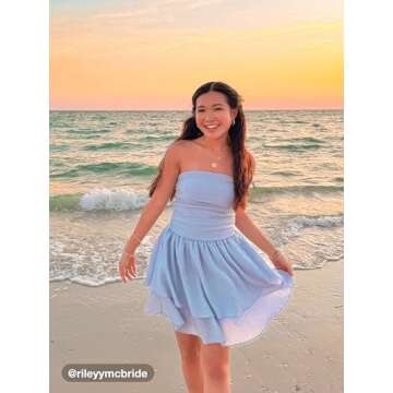 CIDER Women's Summer Cocktail Dress - Tube Ruched Ruffle Mini Dress: Sky Blue, S