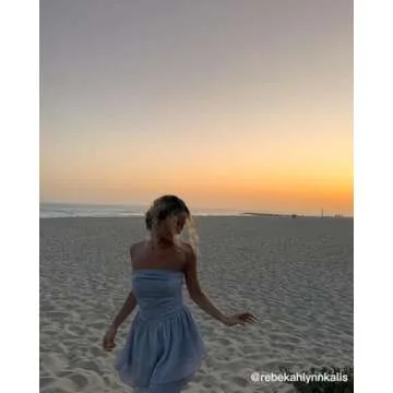 CIDER Women's Summer Cocktail Dress - Tube Ruched Ruffle Mini Dress: Sky Blue, S