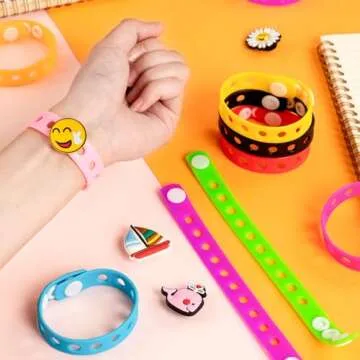 HTZNHXT 40 Pcs Silicone Charm Bracelets, 8 Inch Bracelets Bulk Band for Kids, Silicone Wristbands Adjustable Rubber Bracelets Hold the Shoe Charms for Students