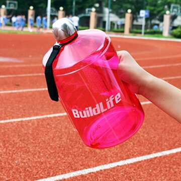 BuildLife 1 Gallon Water Bottle - Motivational Fitness Workout with Time Marker/Drink More Daily/Clear BPA Free/Large 128OZ Capacity Throughout The Day(Pink, 1 Gallon)