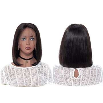 BLY Short Straight 13x4 Frontal Bob Wigs for Black Women Virgin Human Hair Lace Front Wigs 14 inch 150% Density Pre Plucked Natural Black Color