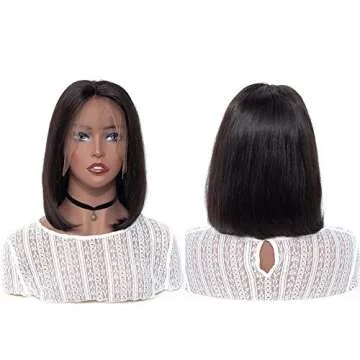 BLY Short Straight 13x4 Frontal Bob Wigs for Black Women Virgin Human Hair Lace Front Wigs 14 inch 150% Density Pre Plucked Natural Black Color