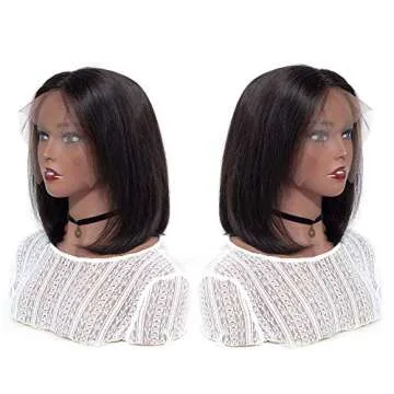 BLY Short Straight 13x4 Frontal Bob Wigs for Black Women Virgin Human Hair Lace Front Wigs 14 inch 150% Density Pre Plucked Natural Black Color