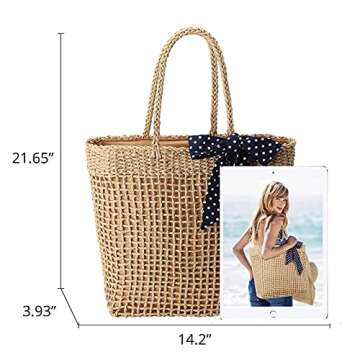 YXILEE Straw Tote Beach Bag | Foldable Handmade Summer Shoulder Woven Pool Bags Sandproof | Straw Purses for Women | Women's Handbag for Picnic Travel Vacation Essentials | Gift Accessories