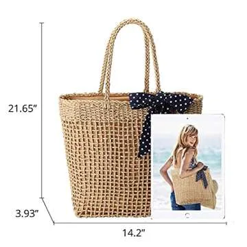 YXILEE Straw Tote Beach Bag | Foldable Handmade Summer Shoulder Woven Pool Bags Sandproof | Straw Purses for Women | Women's Handbag for Picnic Travel Vacation Essentials | Gift Accessories
