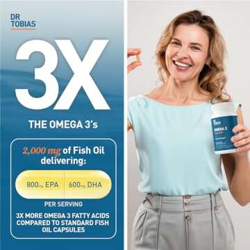 Dr. Tobias Omega 3 Fish Oil, 2000mg Triple Strength with 800mg EPA 600mg DHA Per Serving, Fish Oil Omega 3 Supplements for Heart, Brain & Immune Support, 60 Softgels, 30 Servings