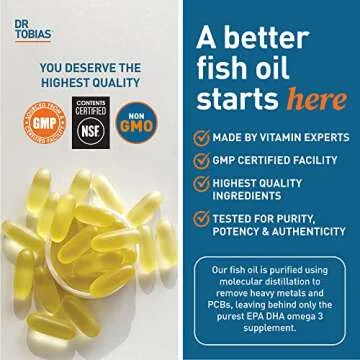 Dr. Tobias Omega 3 Fish Oil, 2000mg Triple Strength with 800mg EPA 600mg DHA Per Serving, Fish Oil Omega 3 Supplements for Heart, Brain & Immune Support, 60 Softgels, 30 Servings