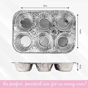 PLASTICPRO Aluminum Foil Muffin Pans Reusable and Disposable, Holds 6 Cupcakes/Muffin & Pie foil Pan Pack of 10