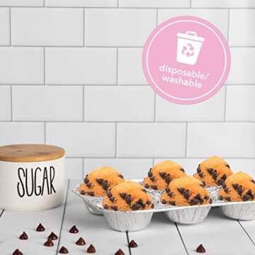 PLASTICPRO Aluminum Foil Muffin Pans Reusable and Disposable, Holds 6 Cupcakes/Muffin & Pie foil Pan Pack of 10