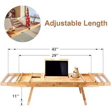 Rraycom Adjustable Bamboo Bathtub Tray Table Caddy for Luxury Bath Shelf Across Tub Tray for Bathtub Board Gift Selection for Adults