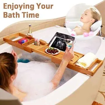 Rraycom Adjustable Bamboo Bathtub Tray Table Caddy for Luxury Bath Shelf Across Tub Tray for Bathtub Board Gift Selection for Adults