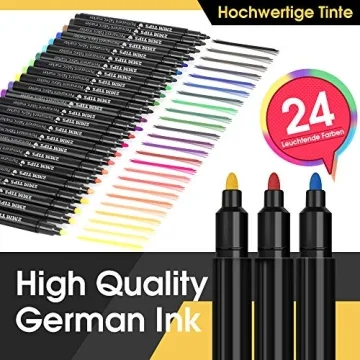 JR.WHITE Permanent Fabric Markers Set of 24 Vibrant Colors