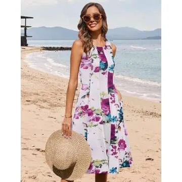 HOTOUCH White Floral Sleevless Midi Summer Dress