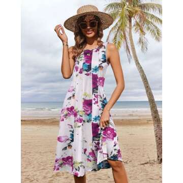 HOTOUCH White Floral Sleevless Midi Summer Dress