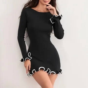 Chic Y2K Long Sleeve Knit Dress for Trendy Women