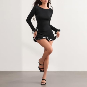 Chic Y2K Long Sleeve Knit Dress for Trendy Women