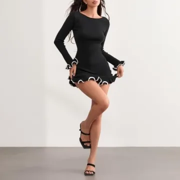 Chic Y2K Long Sleeve Knit Dress for Trendy Women