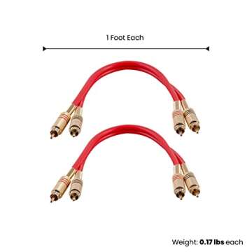 Seismic Audio RCA Dual Male Patch Cables - 1 Foot, Pack of 2